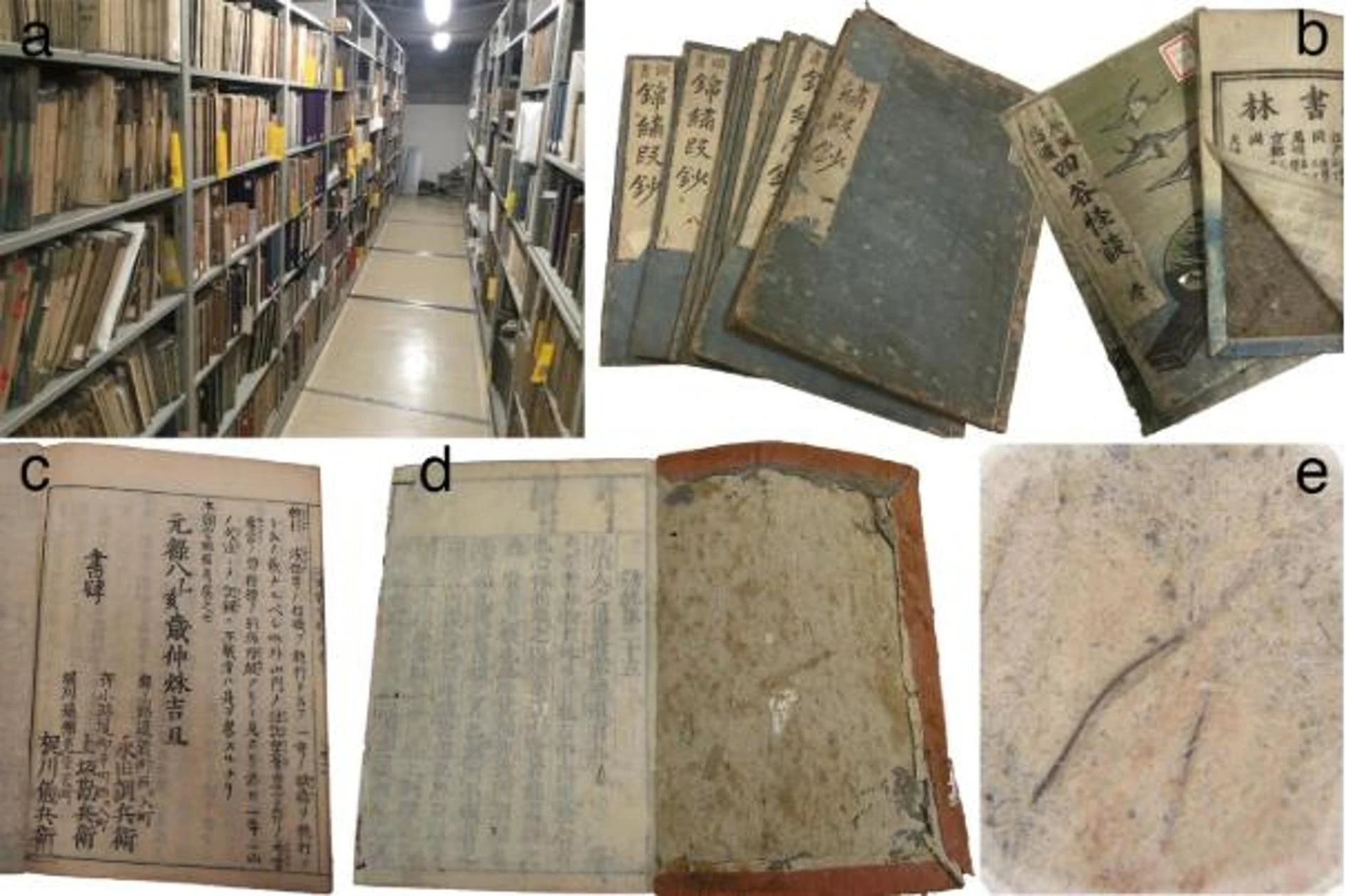 近世から近代の和本、再生紙で作られた表紙、そこに埋め込まれた人毛を示した研究図