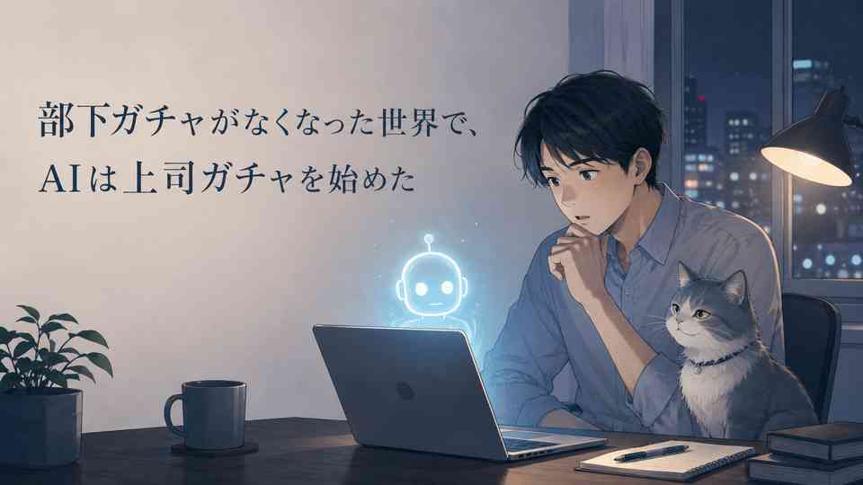 部下ガチャがなくなった世界でAIが上司ガチャを始めた、というテーマのイラスト